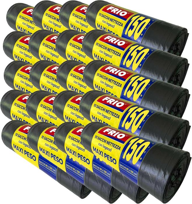 FRIO - 200 Saci de gunoi mari, negri, 150L, ​​80 x 120 cm