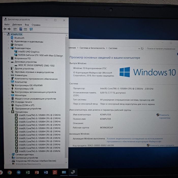 Core i5 - 10500H / Nvidia GeForce GTX 1650 - 4 gb/ ОЗУ 8 gb/ SSD 256 g