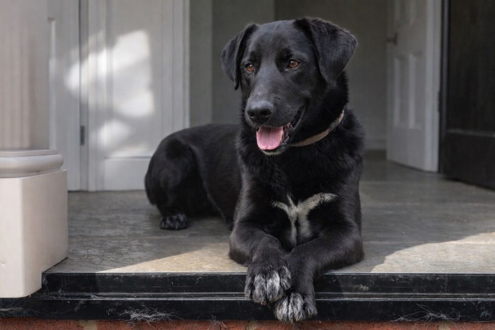 Чёрный пес охранник с добрым характером