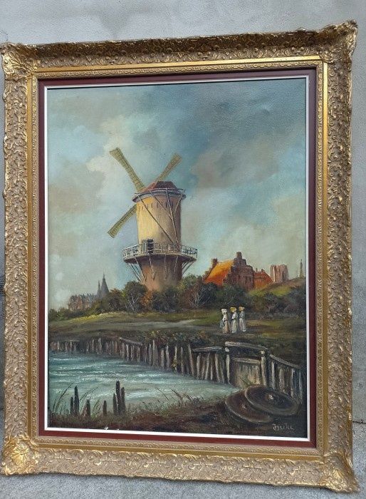 Ulei pe pânză o lucrare de mari dimensiuni, pictura semnata încadrată