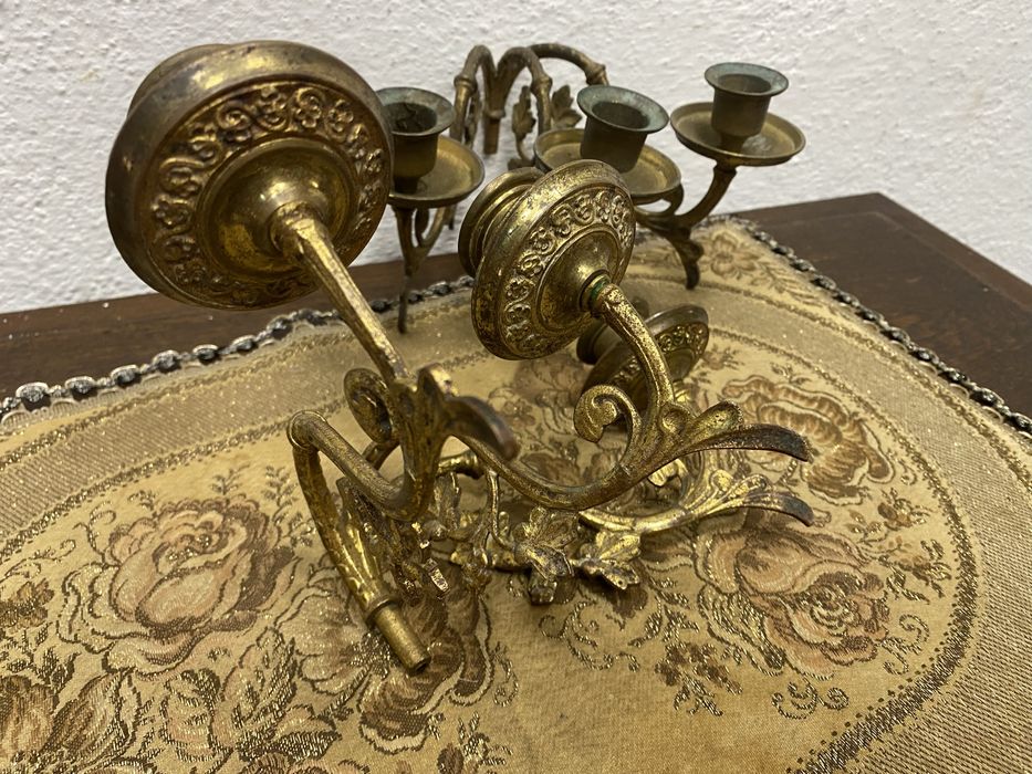 Френски стенни свещници месинг 3 рамена Франция 1950