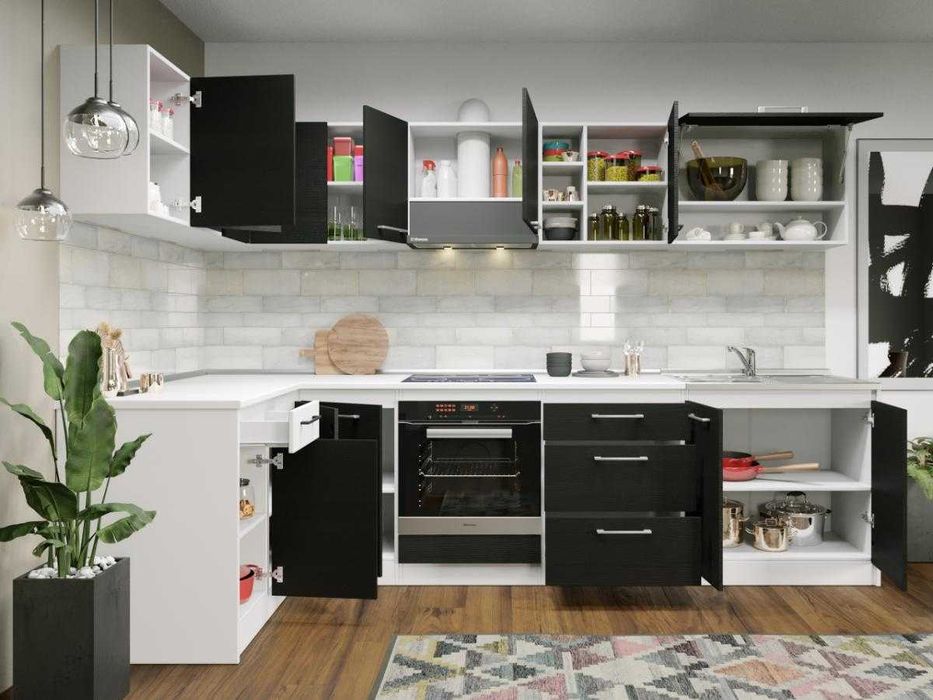 Set Mobila Bucatarie Colt Mina 140*300 Alb/Ferrara – C29