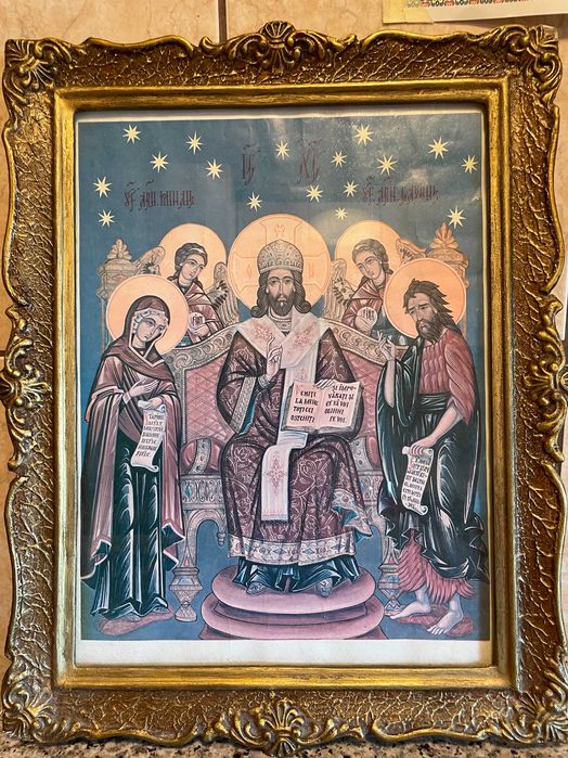 icoana veche cu geam  sf mihai si gavril  47x37cm icoana veche icoana