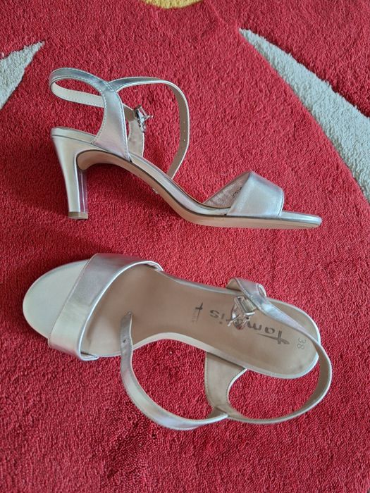 Сандали Tamaris,естествена кожа,сребърни