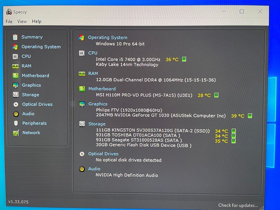 Unitate PC desktop i5 7400 GT1030 12GB DDR4