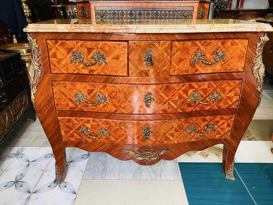 Comoda  Vintage Marmura Lemn Masiv Bronz Intarsii Baroc Louis XV Antic
