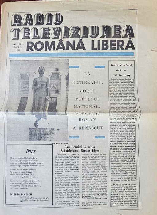 2 numere din ziarul "Romania Tare" si  "Radio Televiziunea Romana Libera" (primul numar)