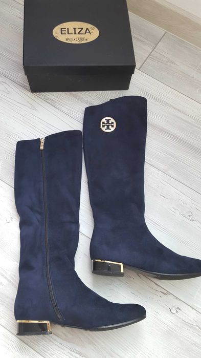 Тъмно сини велурени дамски високи ботуши ELIZA р-р 39