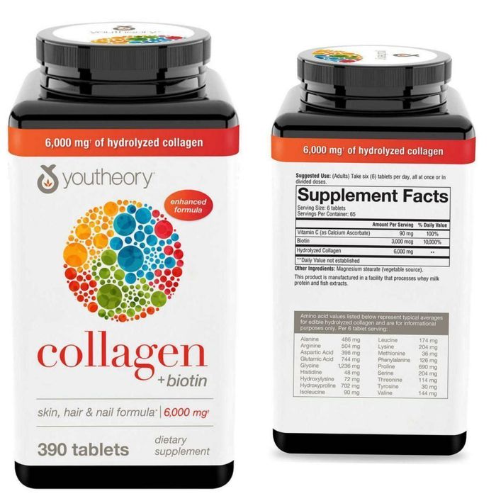Коллаген 1-2-3 типа 390 табл Youtheory Усиленная Формула из Америки