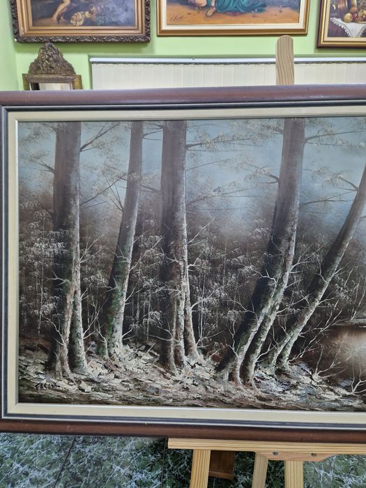 Красива стара голяма антикварна авторска майсторска картина