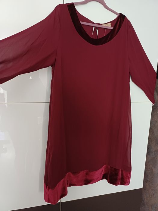 Rochie de seara vișinie din voal dublat accesorizata cu catifea, mărim