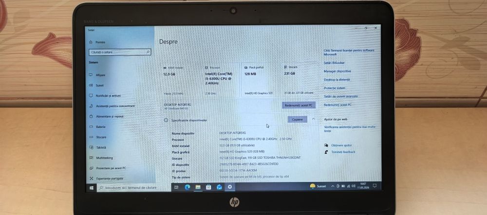 Laptop HP EliteBook 840 G3_14"_i5_12GB DDR4_SSD 256GB_SIM 4G_5h Bateri