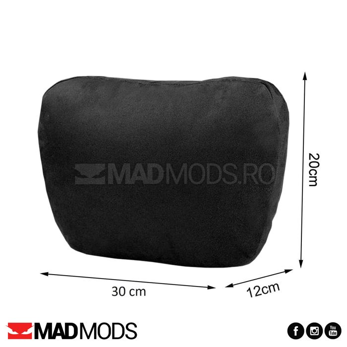 Pernute tetiera auto, reglabile, alcantara, negre, cu scai, Universale