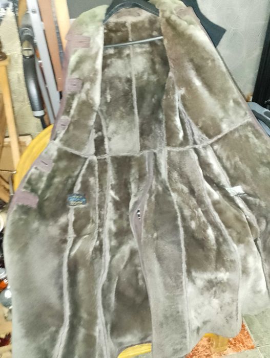 Английски дамски кожух дълъг от агнешка кожа,дамска кожена чанта