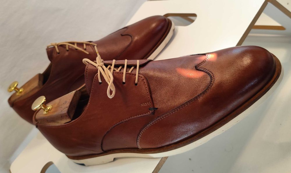 Pantofi derby 43.5 44 cap toe casual Pat Calvin piele naturala moale maro