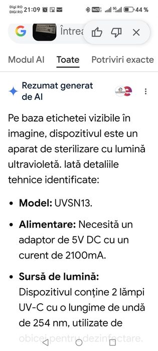 Aparat de sterilizare cu lumina ultravioleta