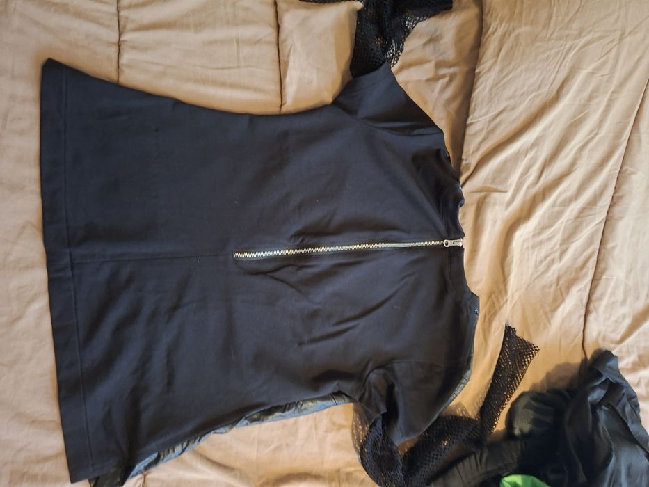 Блуза кожа с дантела