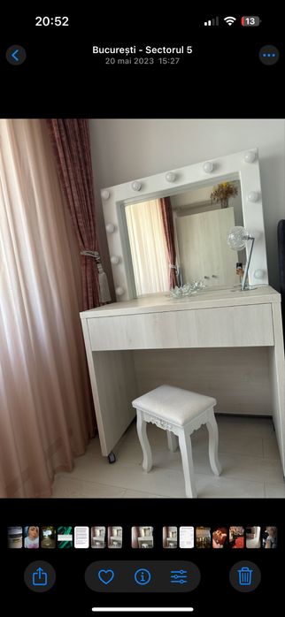 Masă de machiaj premium, cu oglindă LED – ramă din Corian