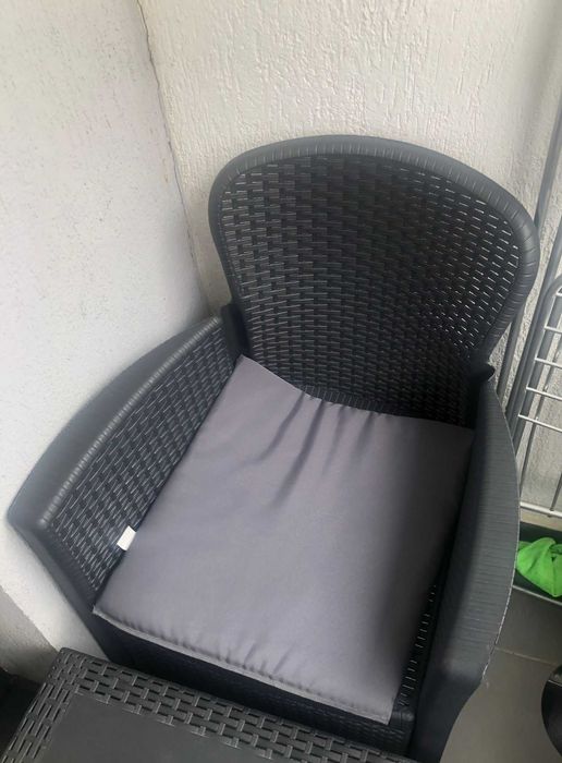 Set mobilier balcon/terasă (2 fotolii + măsuță), aspect ratan, antracit