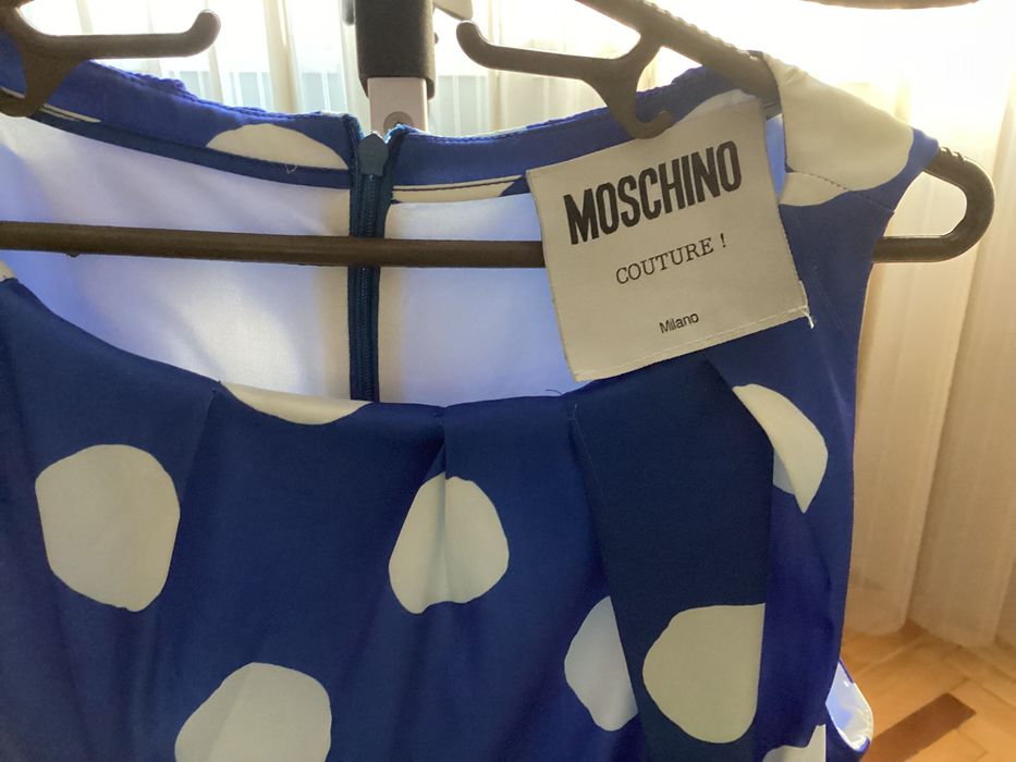 Дамска рокля, коприна, Moschino, синя на точки, S