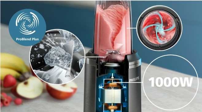 Blender Philips HR2766/00 Seria 5000, 800 W, Tehnologia si lame ProBlend Plus, Lame detasabile, Pahar de 700 ml cu capac,