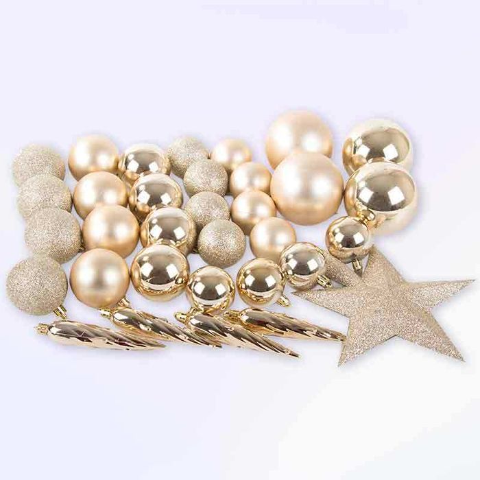 Комплект коледни топки и звезда за елха, златисто, 33 бр