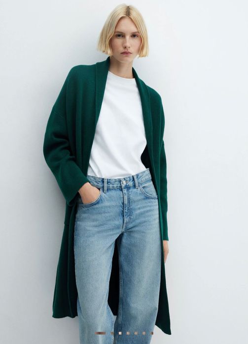 НОВО MANGO Оверсайз плетено палто с джобове,  Зелено