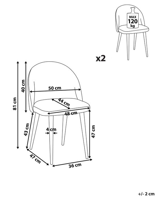 Set 2 scaune dining din catifea gri, Beliani
