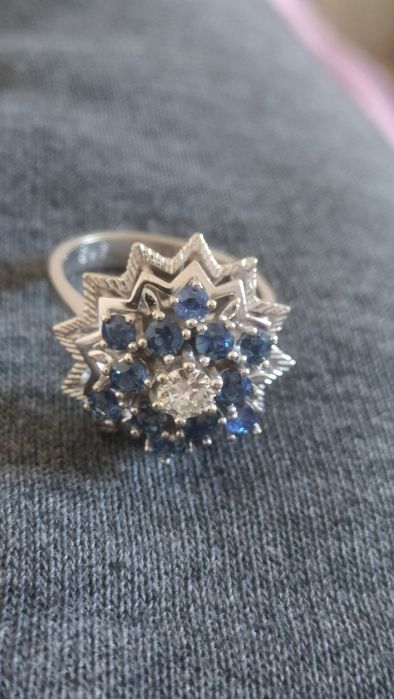 Inel aur 14k diamant și safire naturale certificat