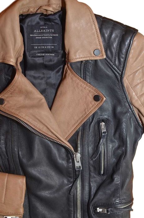 AllSaints Amity Biker Дамско Кожено яке Естествена Кожа Черно/Кафяво M