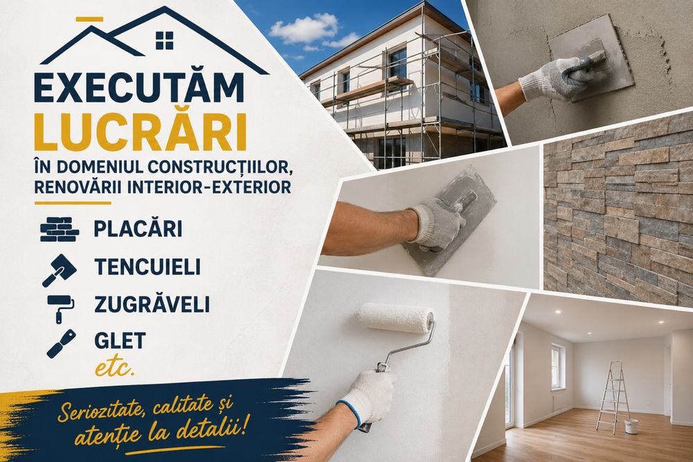 Executăm lucrări in domeniul construcțiilor, renovări interior-exterior