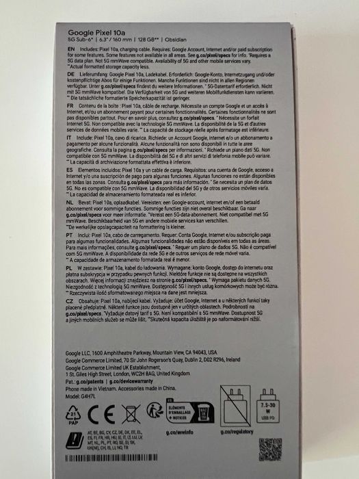 Смартфон Google Pixel 10a, 128GB, 8GB RAM, 5G, Obsidian