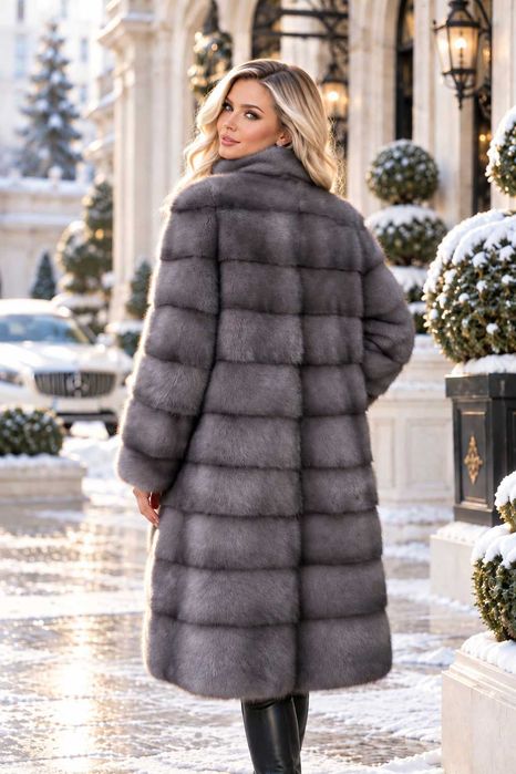 Haina blana vizon , Haină blană nurcă , Culoare Gri 4in1  , m.L-XXL