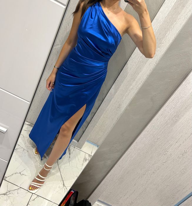 Дълга синя рокля - сатен