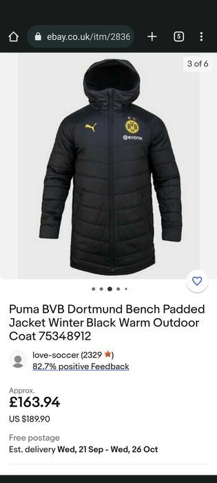 Geacă de iarnă Puma Borussia Dortmund Bench Negru XXL/XXXL