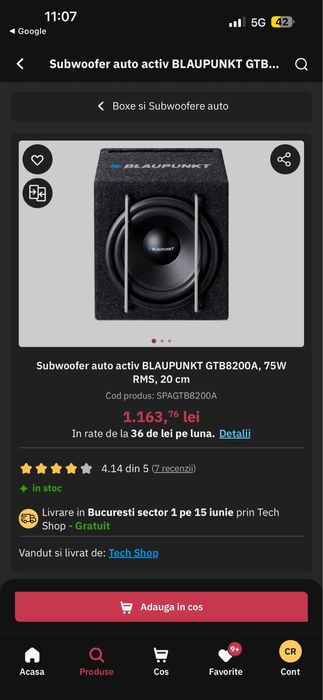Subwoofer Blaupunkt GTb 8a 150W