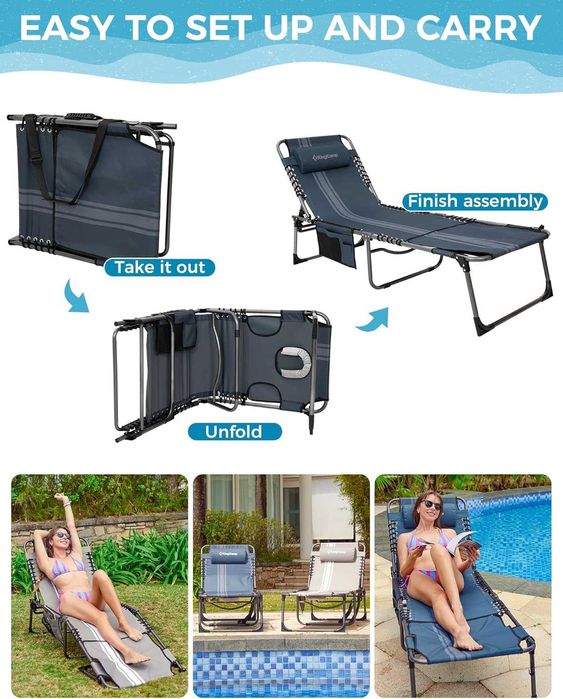 KingCamp Сгъваем шезлонг с отвор за четене, 5 позиции