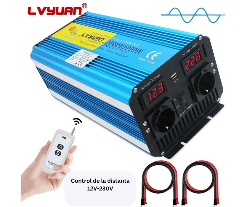 Invertor pur sin 6000W/ 3000W tensiune continua, 12V - 220V