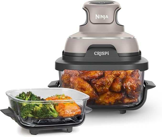 Стъклен фритюрник Ninja Crispi, 4 в 1, камък, FN101ST | Максимална хрупкавост, печене, пържене с въздух, макс. 450F, 4 л и 6 чаши, стъкло без PFAS