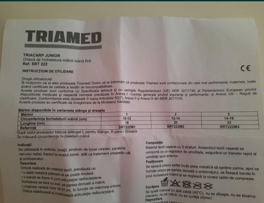 Orteza Triamed  antebrat si incheietura mana stânga copii
