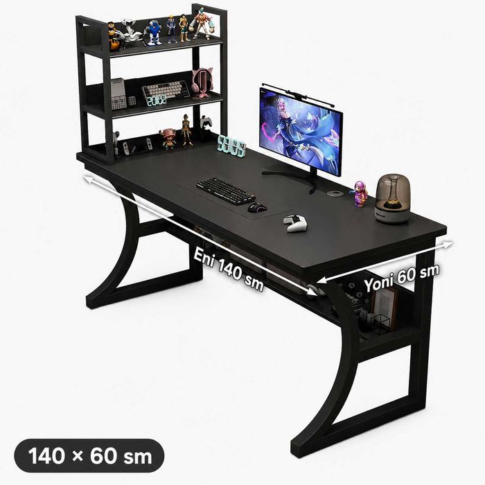 Qora polkali gaming kompyuter stoli 100/120/140x60 sm, zamonaviy pro