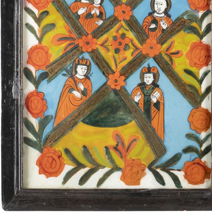 Icoană pe glajă „Masa Raiului”, atelier din Nicula, sec. XIX