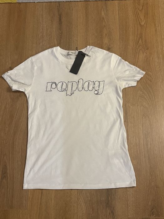 Бяла тениска Replay, С размер,  с етикет