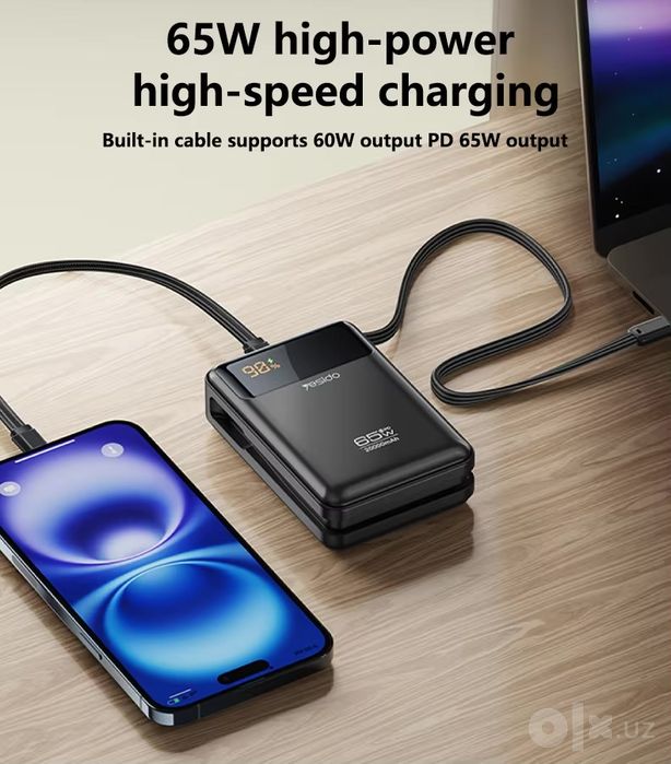 Power Bank Yesido 20.000mAh 65W PD Для ноутбуков и смартфонов
