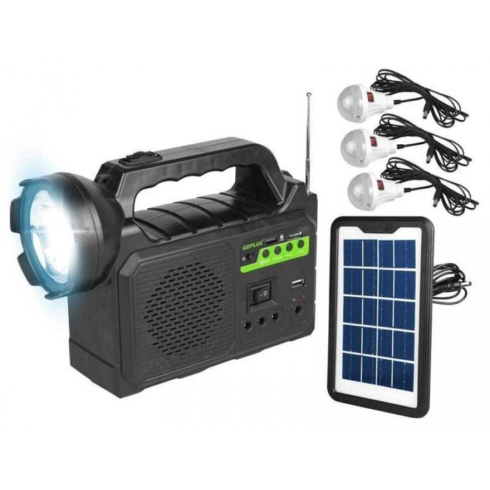 Kit panou solar cu 3 Becuri Radio Bluetooth MP3 USB lanterna LED acumulator incarcare telefon