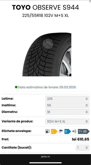 Vand doua anvelope iarna Toyo 225 / 55 / R18 stare buna
