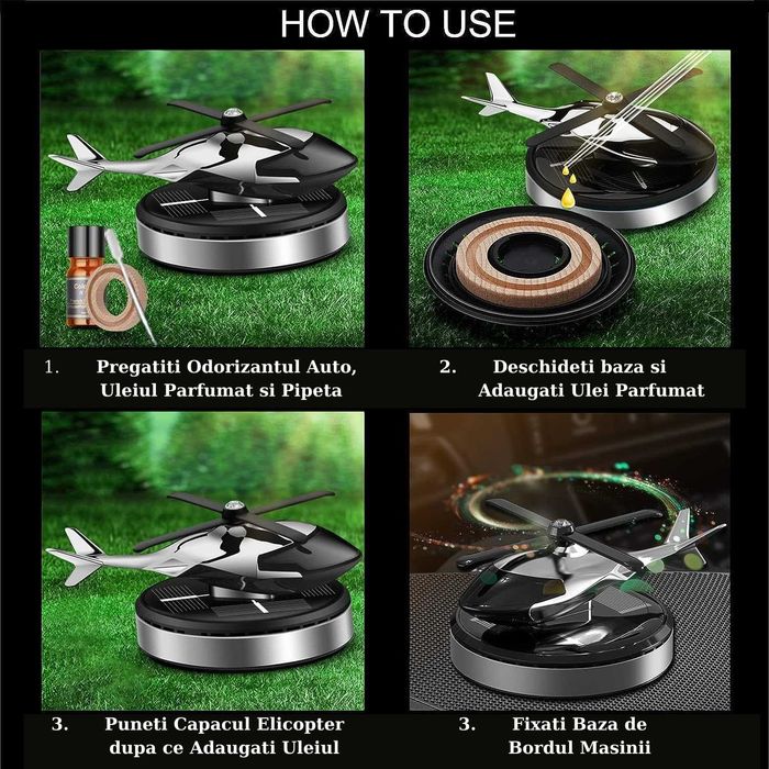 Odorizant Auto Cu Incarcare Solara, Baza Antiderapanta, Ulei Esential