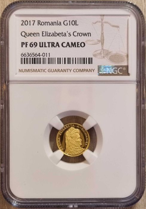 Moneda istoria aurului BNR Coroana reginei Elisabeta gradata NGC PF 69