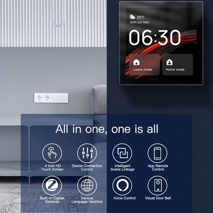 Смарт контролен панел 4 инча тъчскрийн Tuya с вграден ZigBee хъб (Нов)