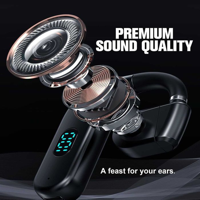 Bluetooth слушалка с микрофон, единична, костна проводимост, с кука